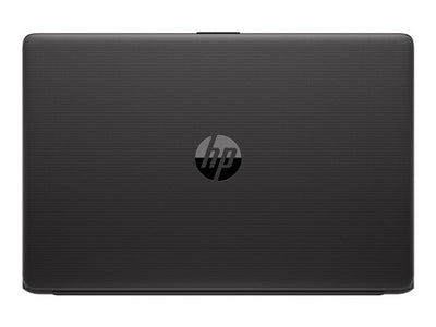 Black HP laptop on a white background