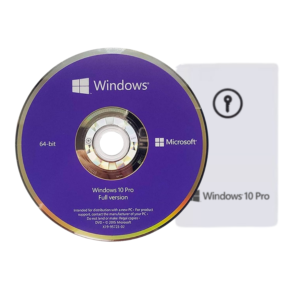 Windows 10 Pro installation disc with Microsoft logo on a white background