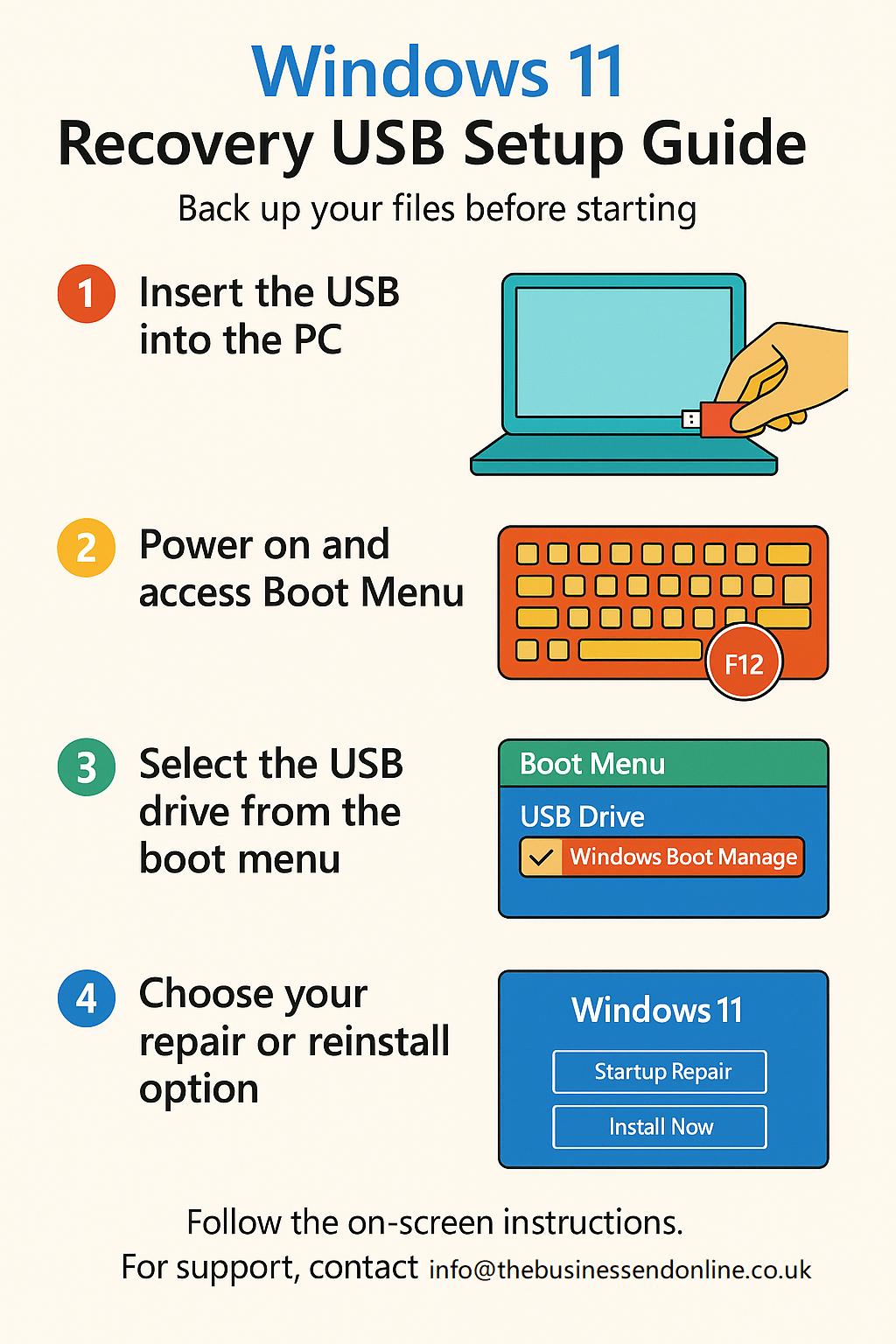 Step-by-step recovery using Windows 11 USB tool