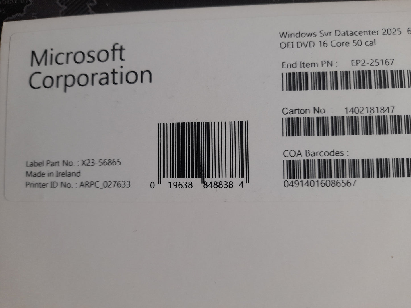 Windows Server 2025 Datacenter Physical Package