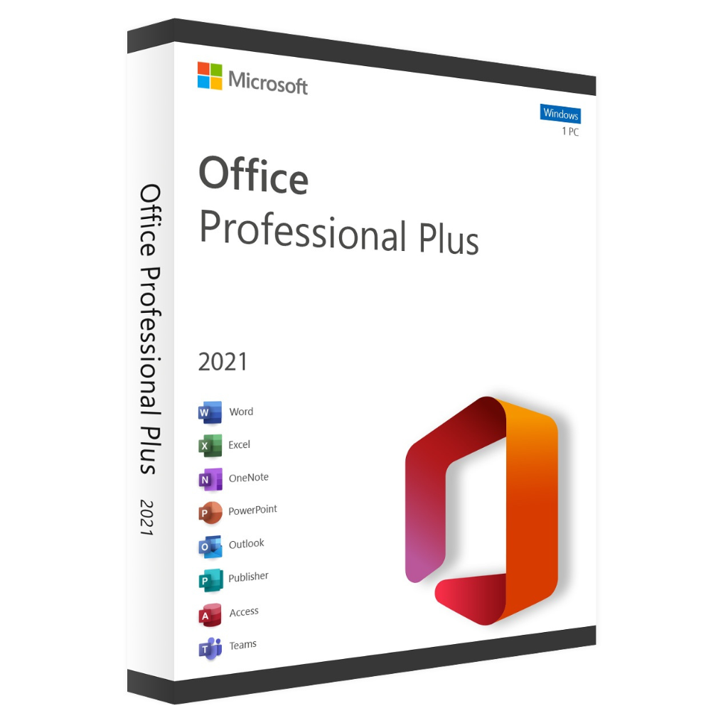 Microsoft Office Professional Plus 2021 software package on a white background