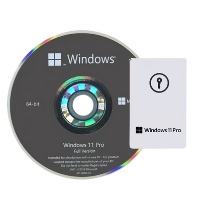 Windows 11 Pro installation disc and key card on a white background