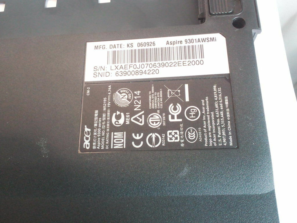 Acer Aspire 9301AWSMi 17" MOTHERBOARD + CPU + HEATSING FAN & BASE / 48.40901.021