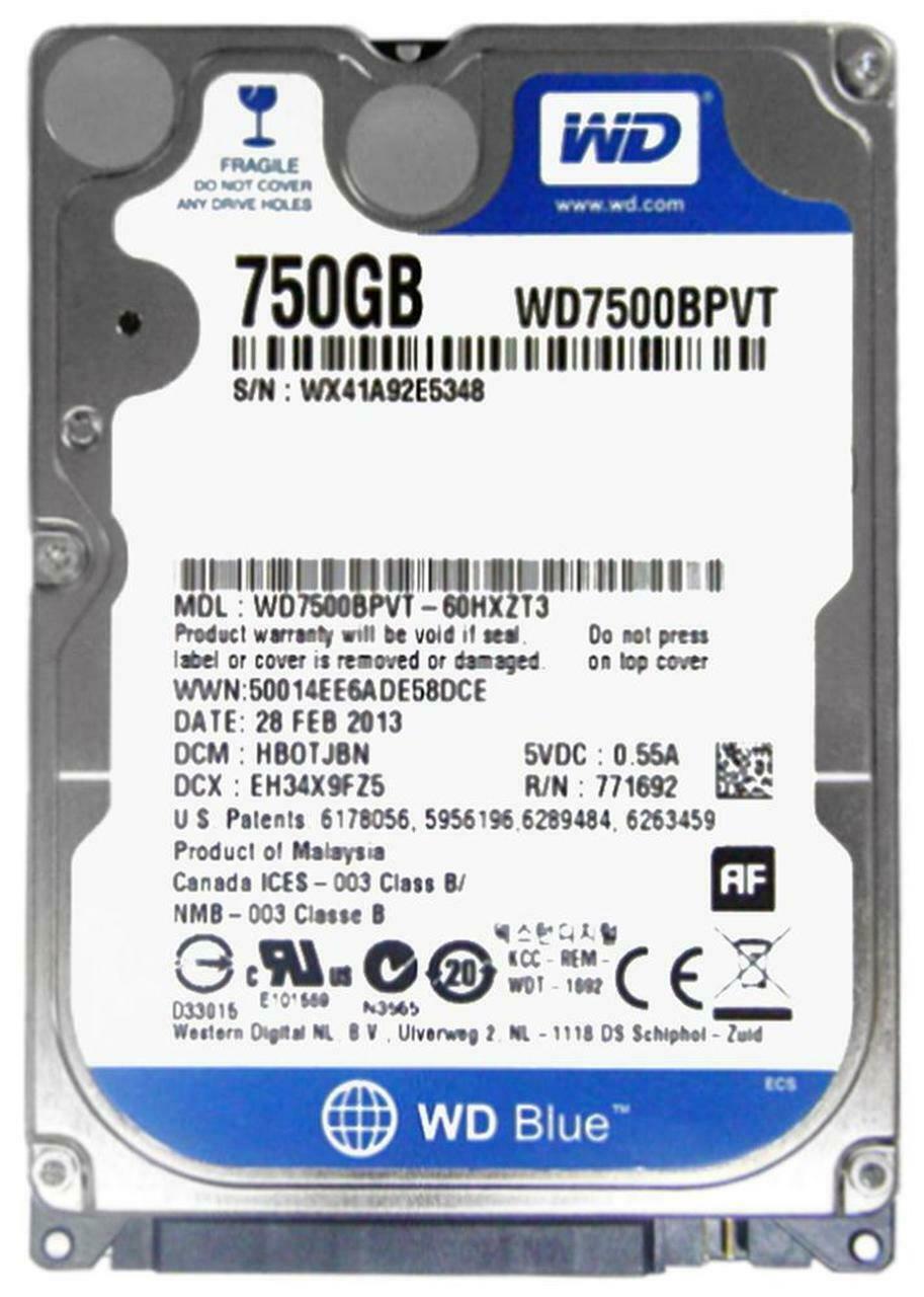 WD Scorpio Blue 750 GB SATA 2.5'' 5400 RPM WD7500BPVT Laptop Hard Drive