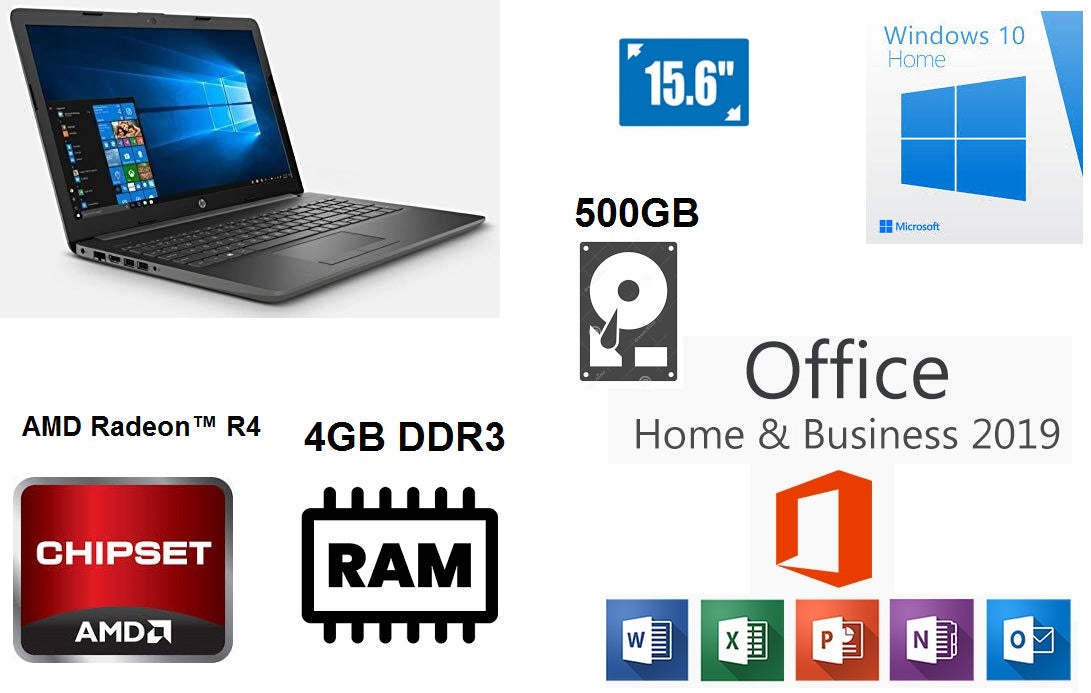 HP 15-bw011dx Laptop Touch Amd 2.5ghz 4gb 500gb Hdmi Webcam w10 Home Laptop