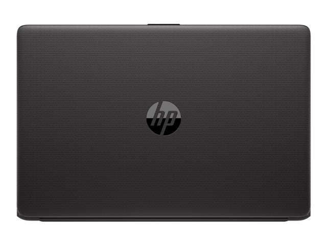 Black HP laptop on a white background