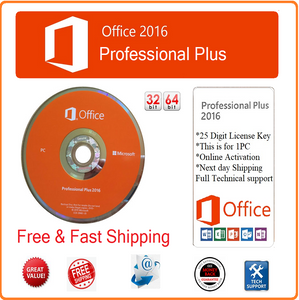 Microsoft Office Professional Plus 2016. 1 PC 32/64bit ( DVD & License ) 1-5 PCs