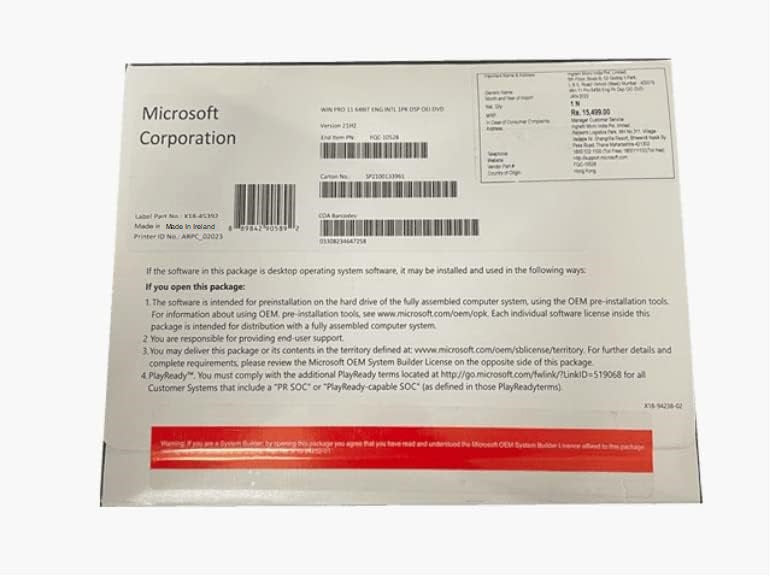 Microsoft Windows 11 Professional  64bits OEM DVD & COA Pack