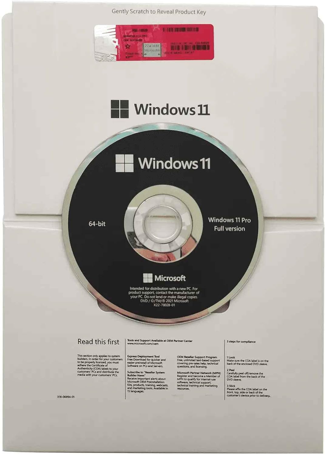 Microsoft Windows 11 Professional  64bits OEM DVD & COA Pack