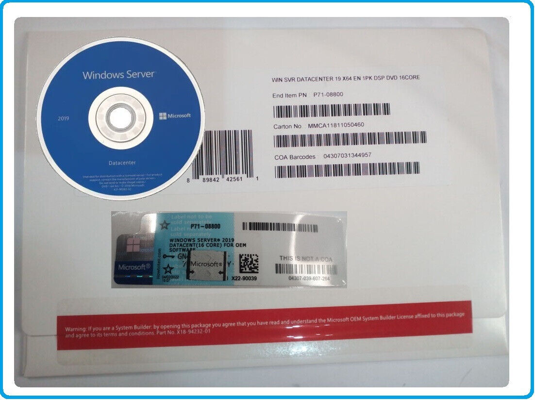 Microsoft Windows Server 2019 Datacenter 64Bit 16 Core 2CPU Unlimted VMs DSP