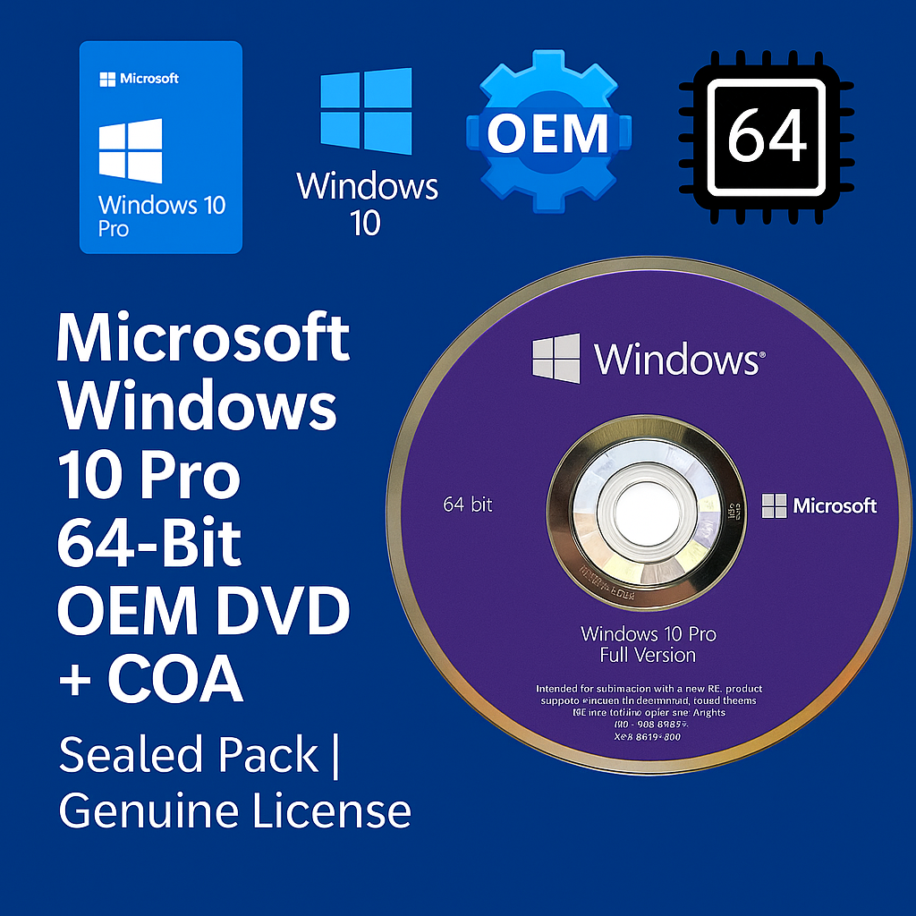 Microsoft Windows 10 Pro 64-Bit OEM DVD + COA | Sealed Pack | Genuine License
