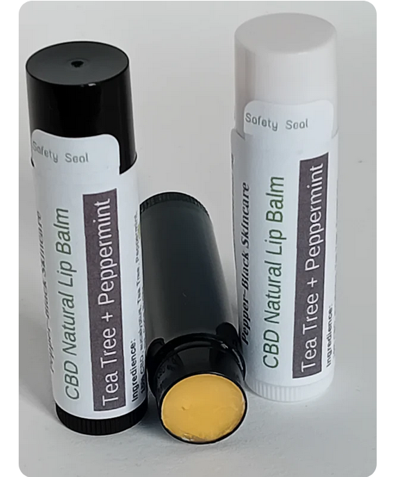 Pepper-Black's CBD Lip Balm Kind & Soothing Tea Tree Eucalyptus Pepper Mint Vitamin E