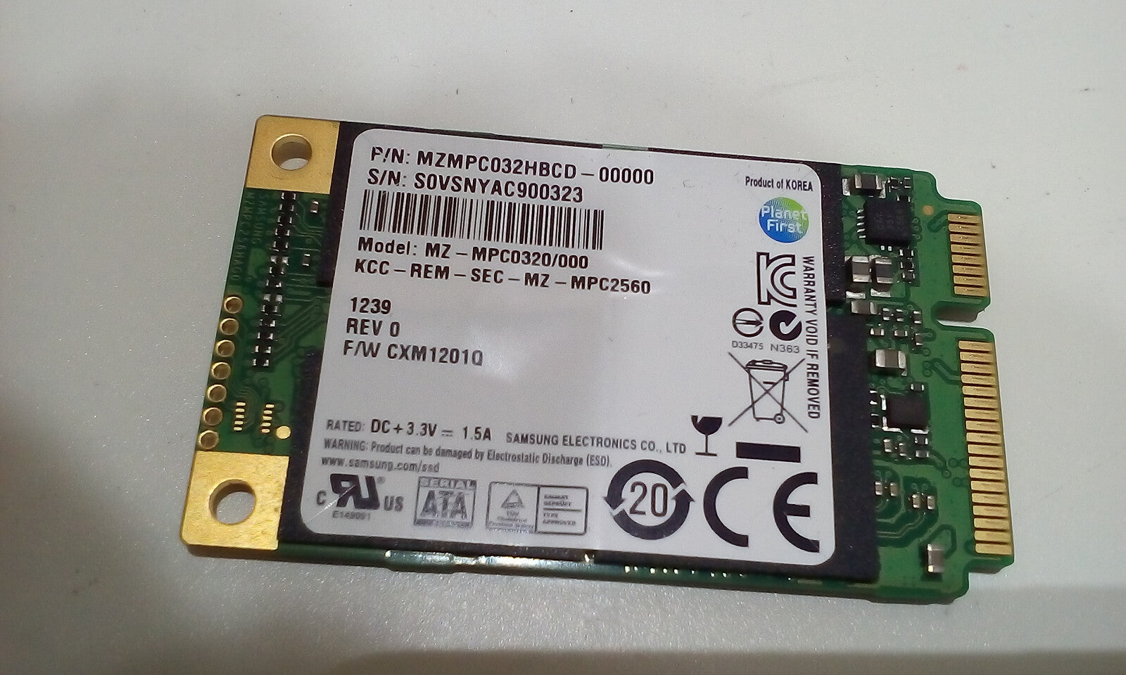 Samsung mSATA SSD 32GB MZ-MPC0320/000 P/N: MZMPC032HBCD-00000 Working
