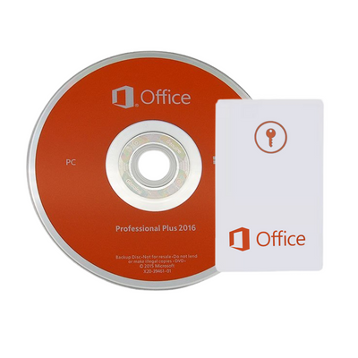 Microsoft Office Professional Plus 2016 CD and key card on a white background