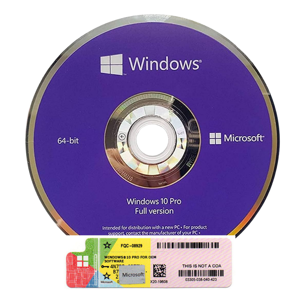 Windows 10 Pro installation disc with Microsoft logo on a white background