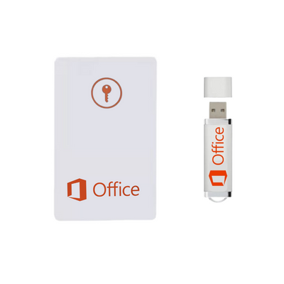 Microsoft Office USB drive and packaging on a white background