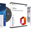 Microsoft Windows 11 Pro and Office Professional Plus software packages on a white background
