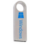 Metallic USB drive with Windows logo on a white background