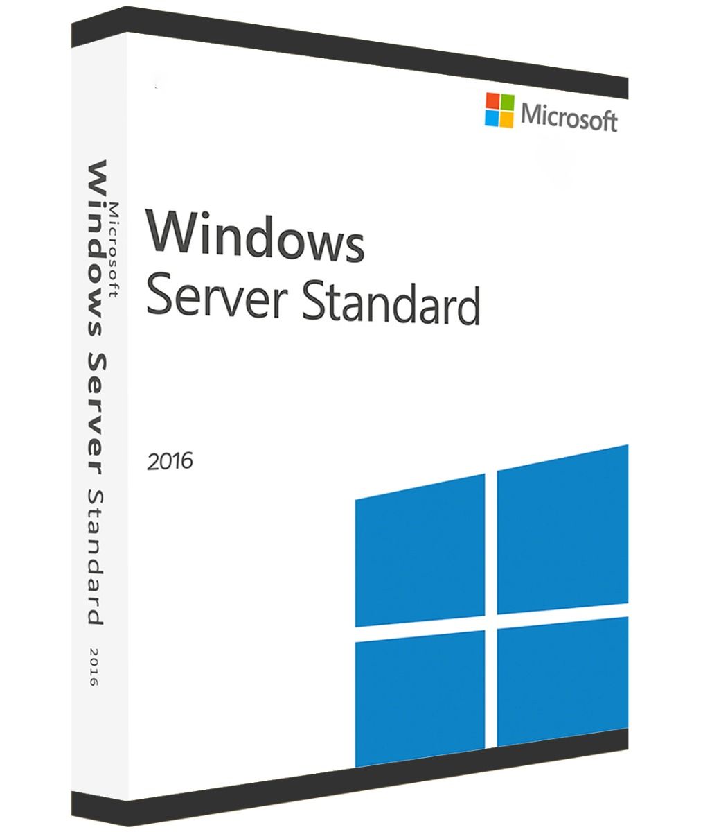 Microsoft Windows Server Standard 2016 packaging on a white background