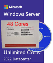 Load image into Gallery viewer, Microsoft Windows server 2022 datacenter 48 Core DVD &amp; License COA + Unlimited Cals
