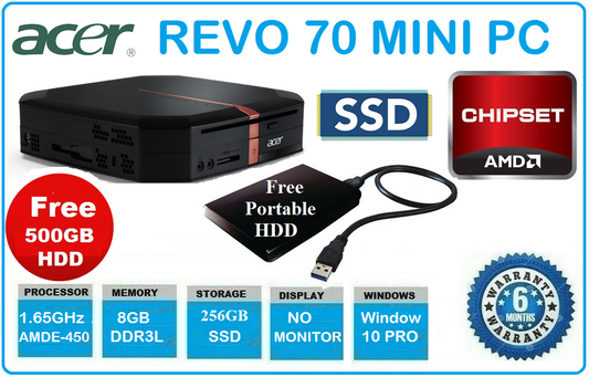 Acer Revo 70 Mini Desktop PC 1.65GHz 8GB RAM 256GB SSD W10 PRO WIFI + Free 500GB