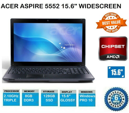 Acer Aspire 5552 15.6” 2.1ghz | 8gb Ram | 128gb Ssd Hdd | w10 Pro Laptop