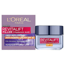 Load image into Gallery viewer, Loreal Revitalift Filler SPF50 Anti-Ageing/Wrinkle Replumping Day Cream - 50ml
