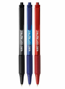 3 Pack Bic Soft Feel Ballpoint Pens Medium Point 1.0 Assorted Colours Black Blue