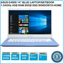 Load image into Gallery viewer, Asus e406s 14” Blue Laptop/Netbook 1.04ghz 4gb Ram 60gb Ssd Window 10 Home
