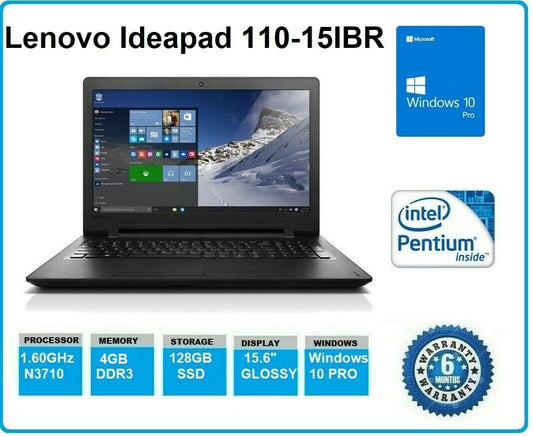 Lenovo Ideapad 110-15IBR 15.6" N3710 1.60GHz 4GB 128GB SSD Windows 10 Pro Laptop