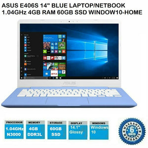 Asus e406s 14” Blue Laptop/Netbook 1.04ghz 4gb Ram 60gb Ssd Window 10 Home