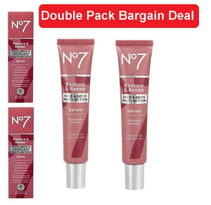 2x No7 Restore & Renew Face & Neck Multi-Action Serum 30ml | Double Bargain Pack