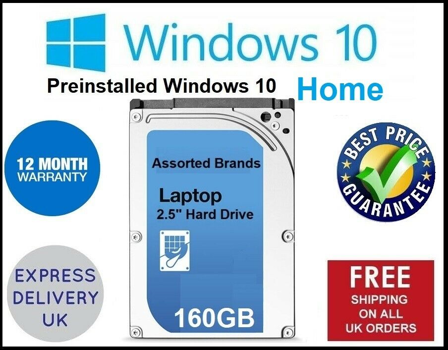 160GB 320GB 500GB 640GB 750GB 1TB 2.5 SATA Laptop Hard Drives HDD Windows10 Home