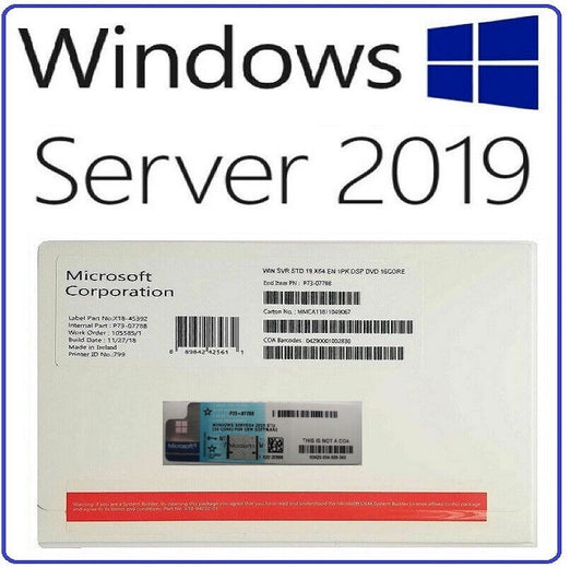 Sealed Microsoft Windows Server 2019 Standard 16 core DVD+COA wRDS Option (50)