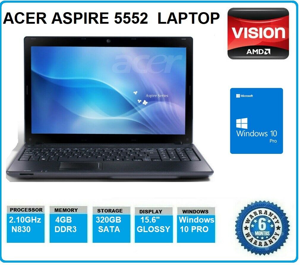 ACER ASPIRE 5552 15.6" N830 2.10GHz 4GB 320GB WIN10 PRO WEBCAM WIFI LAPTOP