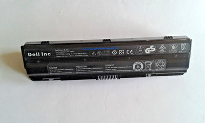 Dell XPS L501X 15 15.6" Li-ion High Capacity Battery with model number R795X, displaying various certification marks and safety icons.