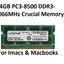4GB Memory Ram Crucial PC3-8500 DDR3-1066MHz 204-Pin SoDimm Apple iMac & Macbook