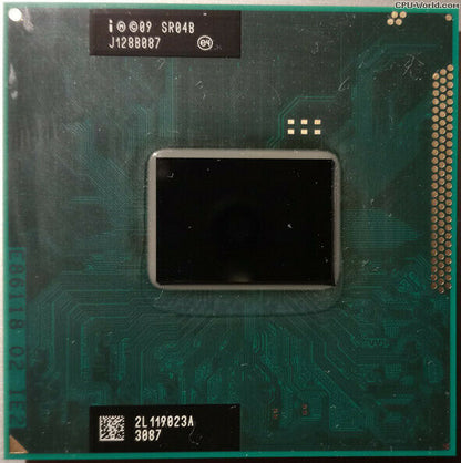 An Intel Core i5 Mobile i5-2410M 2.3GHz Socket G2 (rPGA988B) SR04B TURBO 988-pin CPU with a black heatsink and a green circuit board.