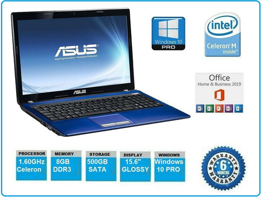 Asus k53e 15.6” Glossy 1.60ghz 8gb ddr3 500gb Hdd Sata Laptop W/Webcam