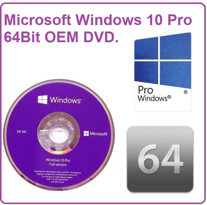 Microsoft Windows 10 Pro Professional 64 Bit Genuine OEM DVD | FQC-08930