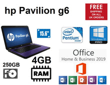 Load image into Gallery viewer, Cheap hp Pavilion G6 Purple 15.6&quot; Inte 2.0GHz, 4GB 25GB W10 PRO WEBCAM, HDMI Laptop
