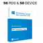 Box packaging for Microsoft Windows Server RDS User CAL, indicating 50 RDS & 50 device CALs.