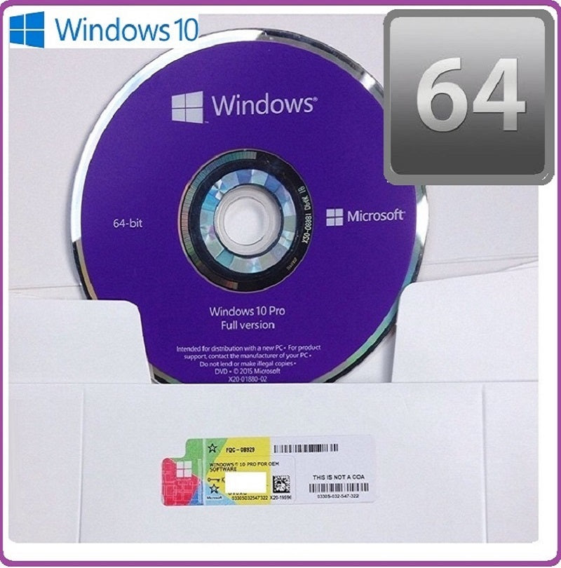 Microsoft WINDOWS PRO 10 64-Bit Eng OEM DVD & COA Sealed Pack | FQC-08929