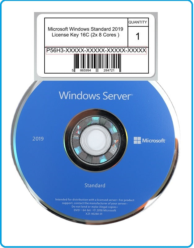 Microsoft Windows Server 2019 Std (16 Cores) 64Bit 2CPU 2VM DVD & License Key | P73-07788